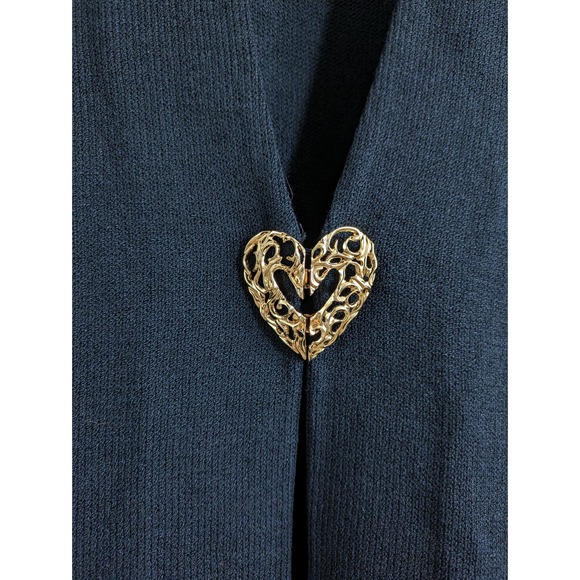 St. John Collection Heart Clasp/Ornaments Black Knit Long Cardigan Size 10 - Picture 5 of 6
